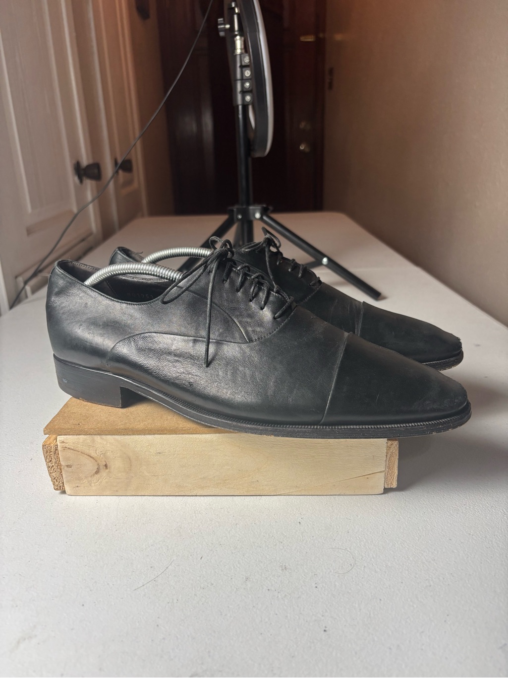 Bruno Magli Maioco Cap Toe Oxford Shoes Mens Size 11.5 Wide Black Leather $395